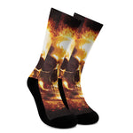 Skull In Flames Print Crew Socks