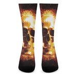 Skull In Flames Print Crew Socks