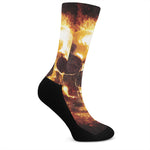 Skull In Flames Print Crew Socks