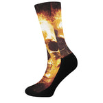 Skull In Flames Print Crew Socks