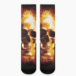 Skull In Flames Print Crew Socks
