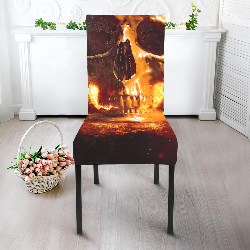 Skull In Flames Print Dining Chair Slipcover