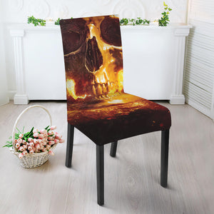 Skull In Flames Print Dining Chair Slipcover