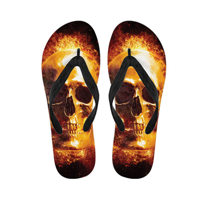 Skull In Flames Print Flip Flops