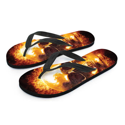 Skull In Flames Print Flip Flops