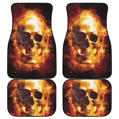 Skull In Flames Print Front and Back Car Floor Mats