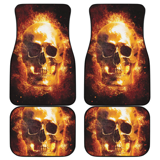 Skull In Flames Print Front and Back Car Floor Mats