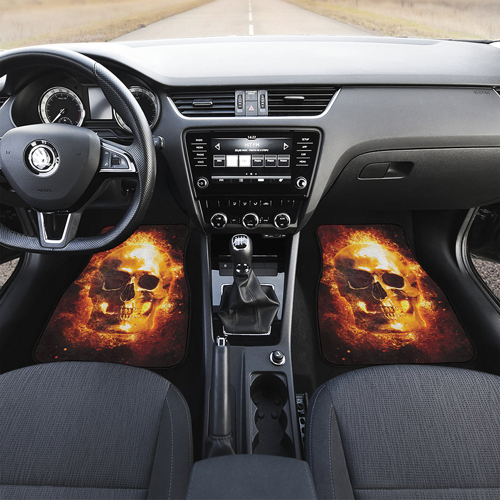 Skull In Flames Print Front and Back Car Floor Mats