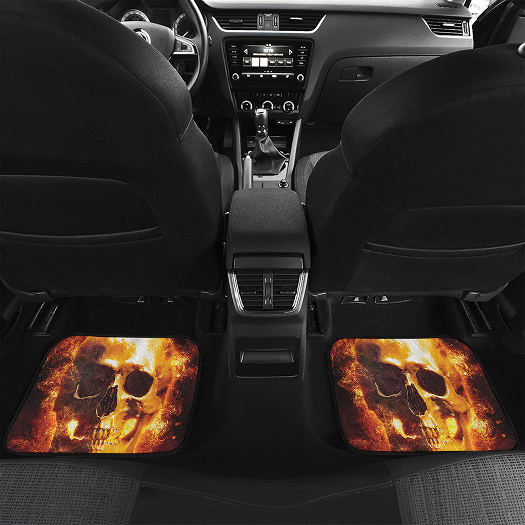Skull In Flames Print Front and Back Car Floor Mats