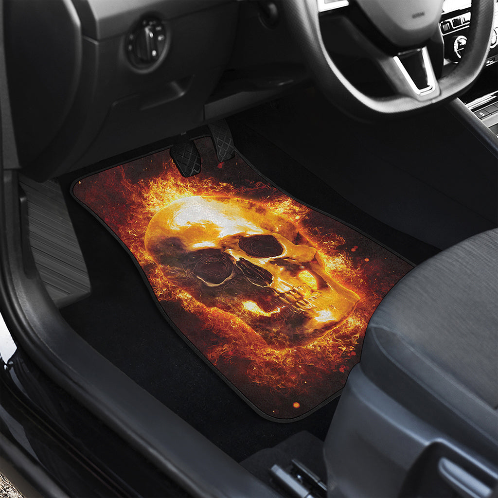 Skull In Flames Print Front and Back Car Floor Mats