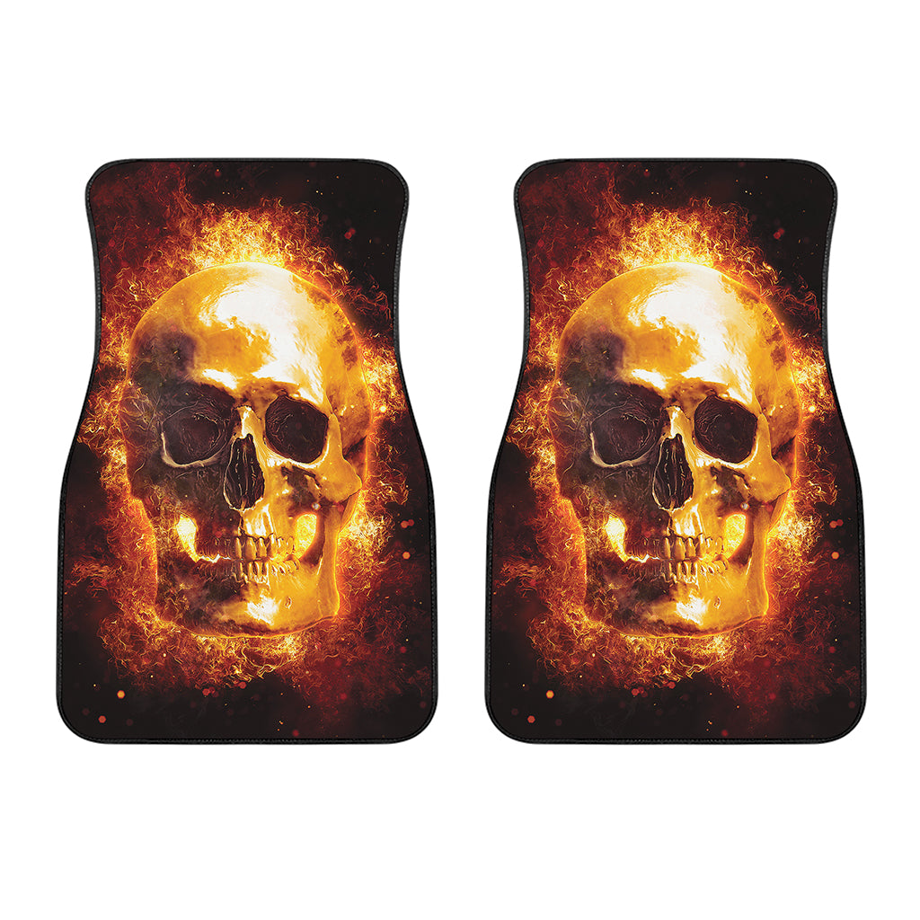 Skull In Flames Print Front Car Floor Mats