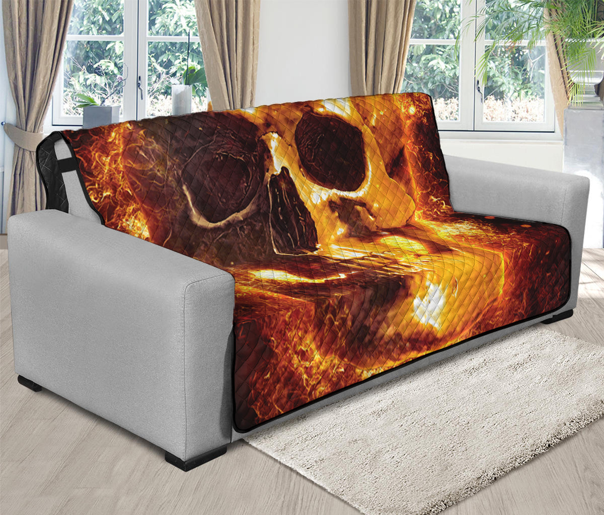 Skull In Flames Print Futon Protector