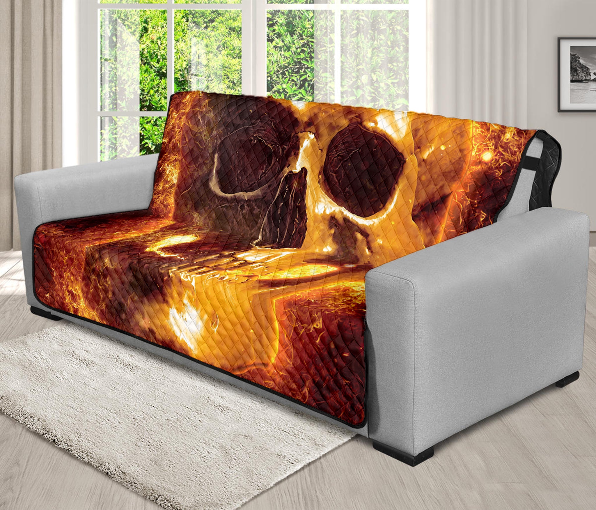 Skull In Flames Print Futon Protector