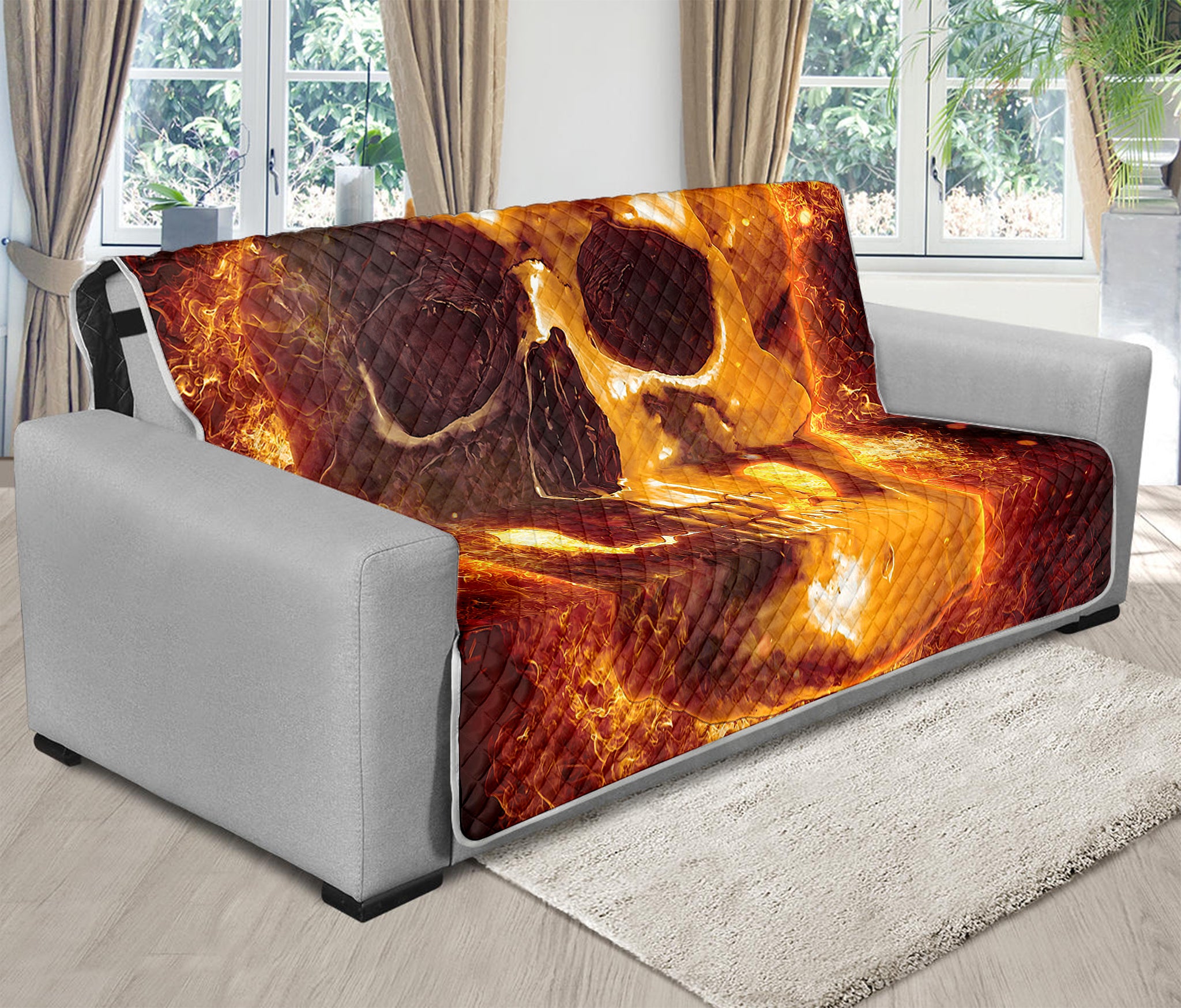 Skull In Flames Print Futon Protector