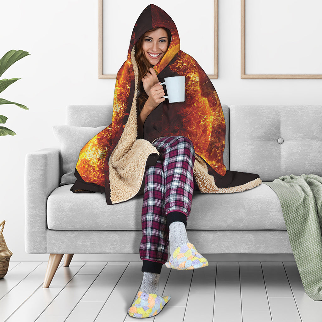 Skull In Flames Print Hooded Blanket