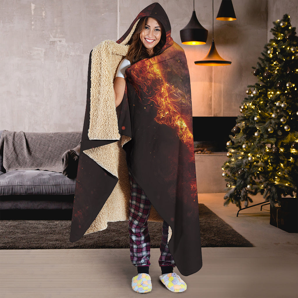 Skull In Flames Print Hooded Blanket