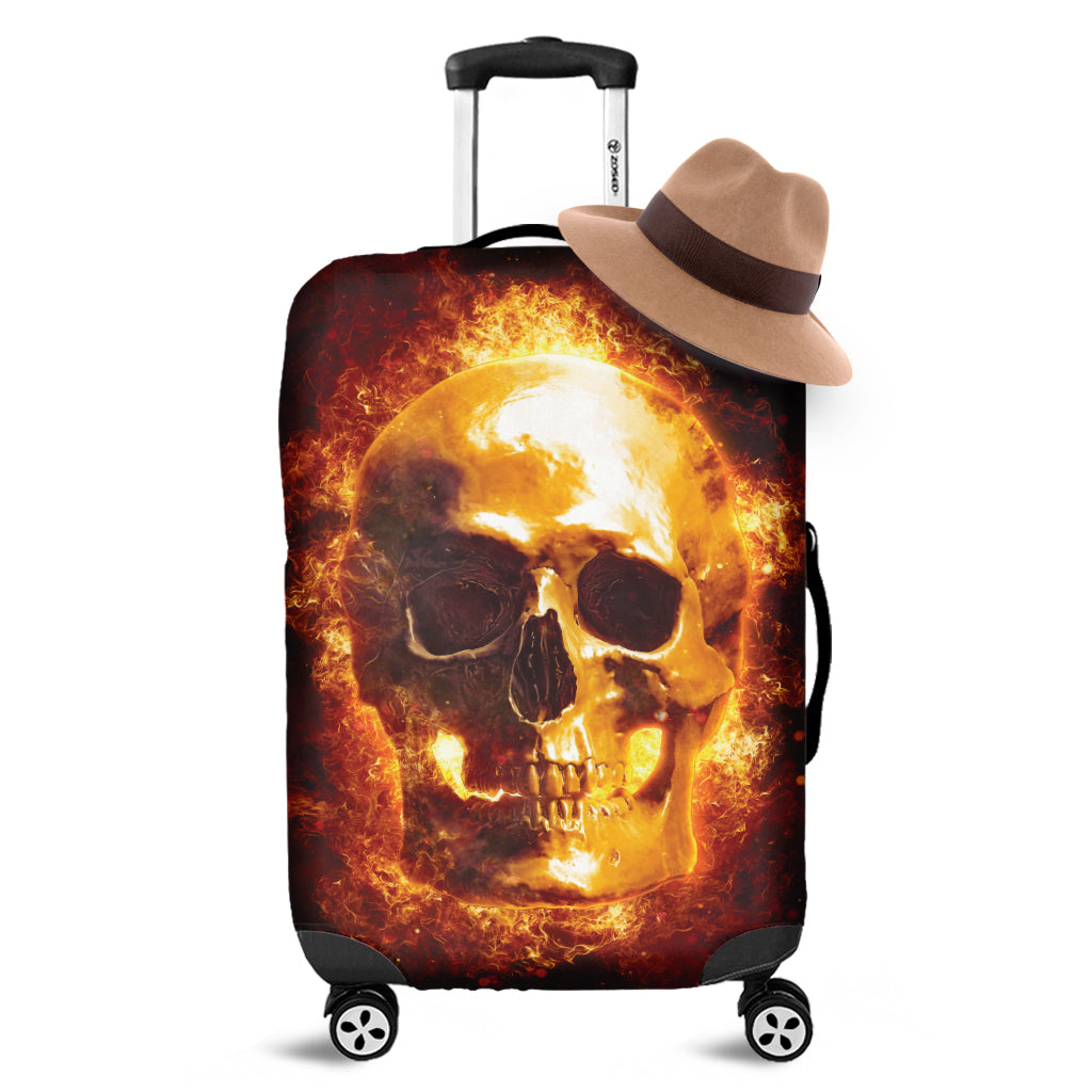 Skull In Flames Print Luggage Cover