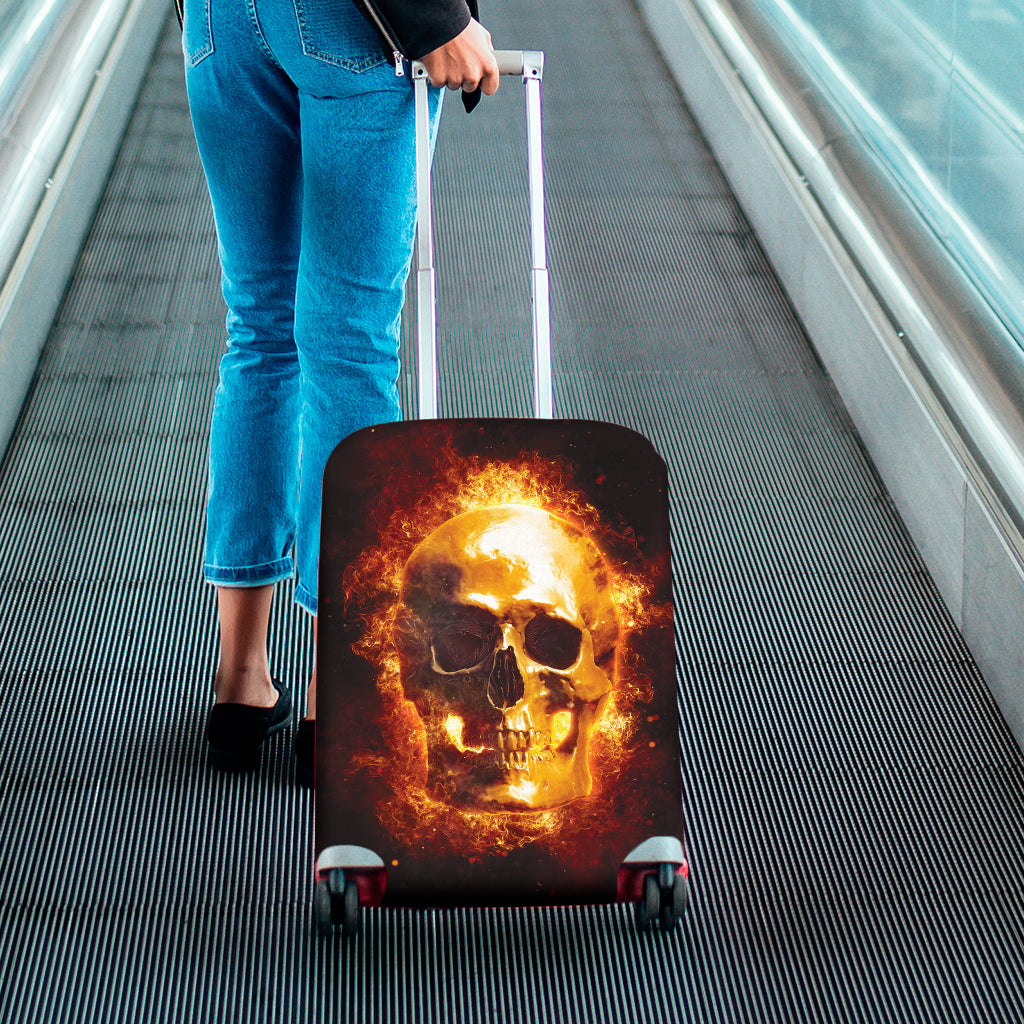 Skull In Flames Print Luggage Cover