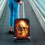 Skull In Flames Print Luggage Cover