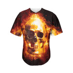 Skull In Flames Print Men's Baseball Jersey