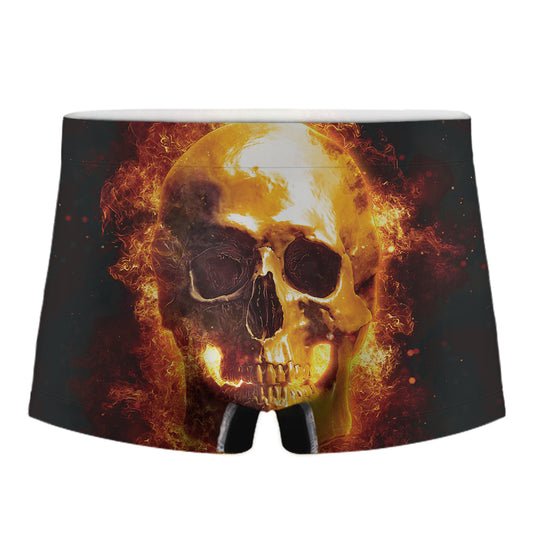 Skull In Flames Print Men's Boxer Briefs