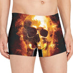 Skull In Flames Print Men's Boxer Briefs