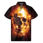 Skull In Flames Print Men's Short Sleeve Shirt