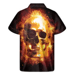 Skull In Flames Print Men's Short Sleeve Shirt