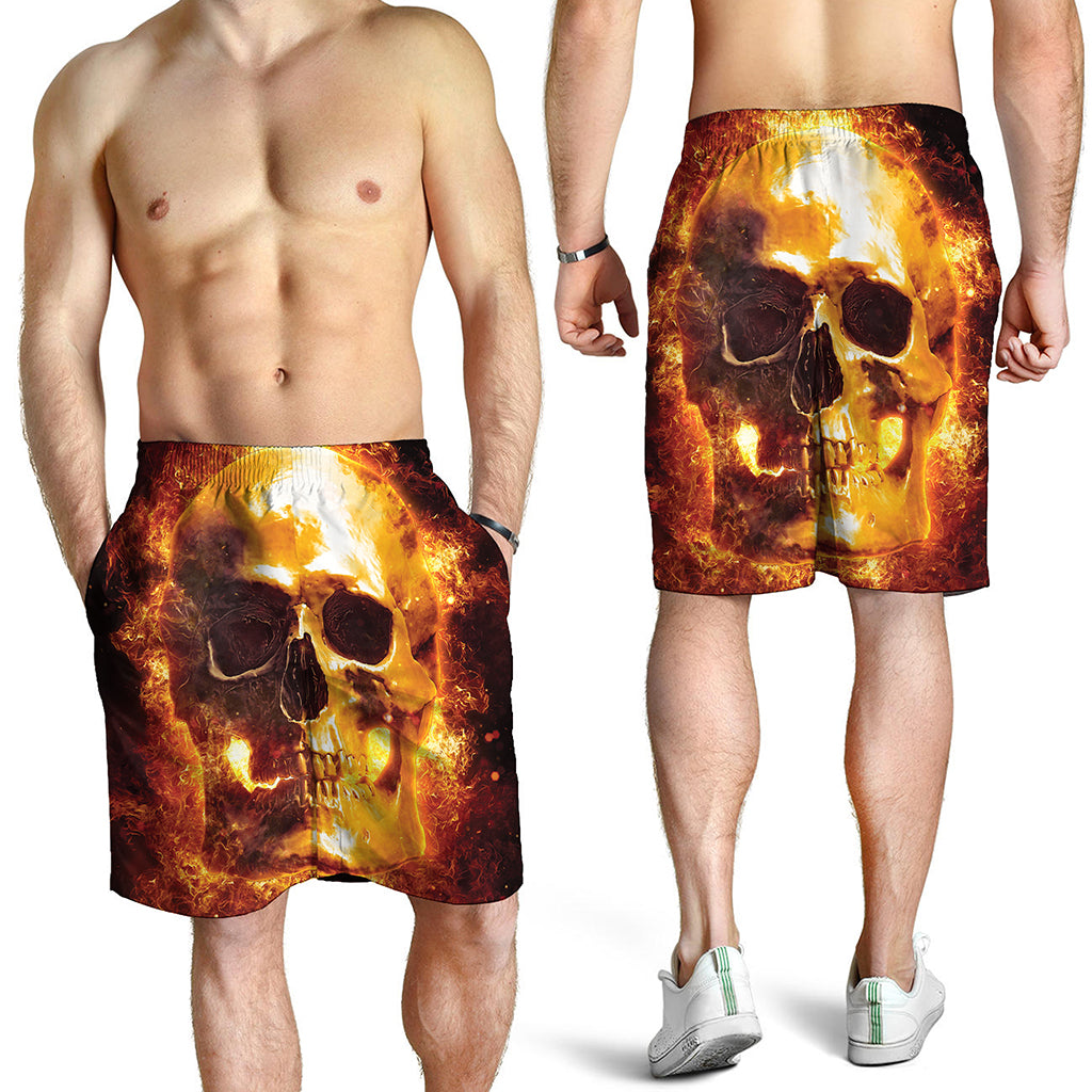 Skull In Flames Print Men's Shorts