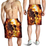 Skull In Flames Print Men's Shorts