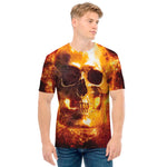 Skull In Flames Print Men's T-Shirt