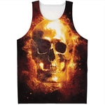 Skull In Flames Print Men's Tank Top