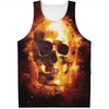 Skull In Flames Print Men's Tank Top