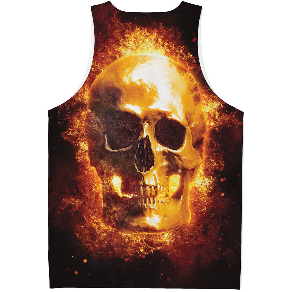 Skull In Flames Print Men's Tank Top