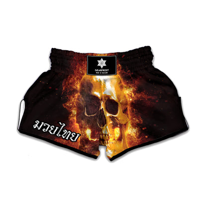 Skull In Flames Print Muay Thai Boxing Shorts