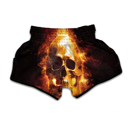 Skull In Flames Print Muay Thai Boxing Shorts