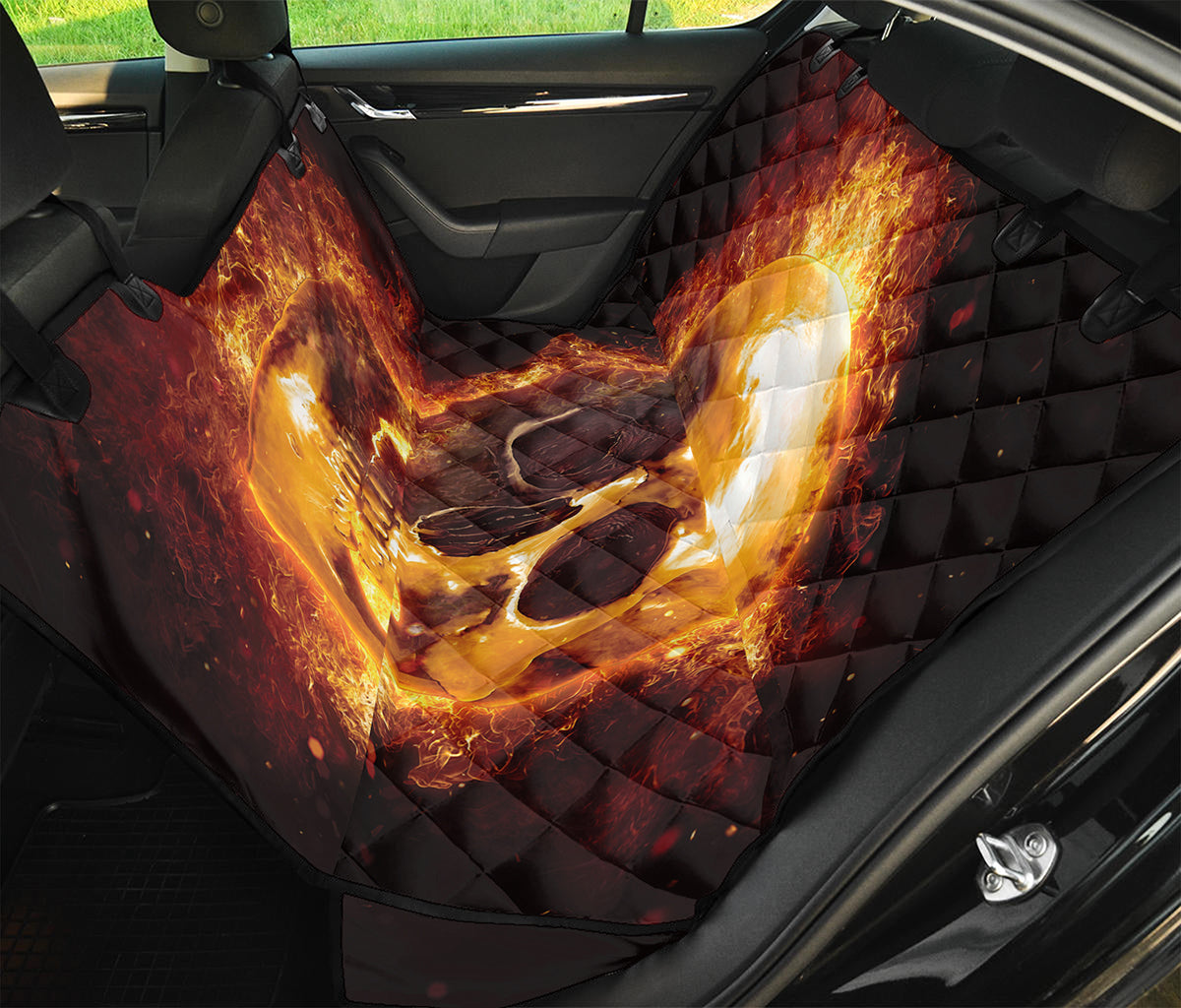 Skull In Flames Print Pet Car Back Seat Cover
