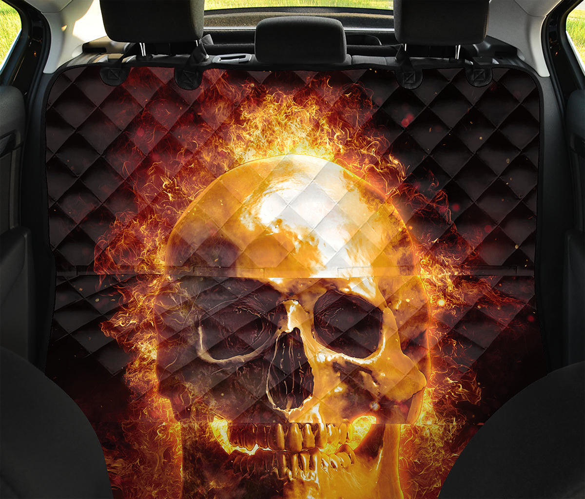 Skull In Flames Print Pet Car Back Seat Cover