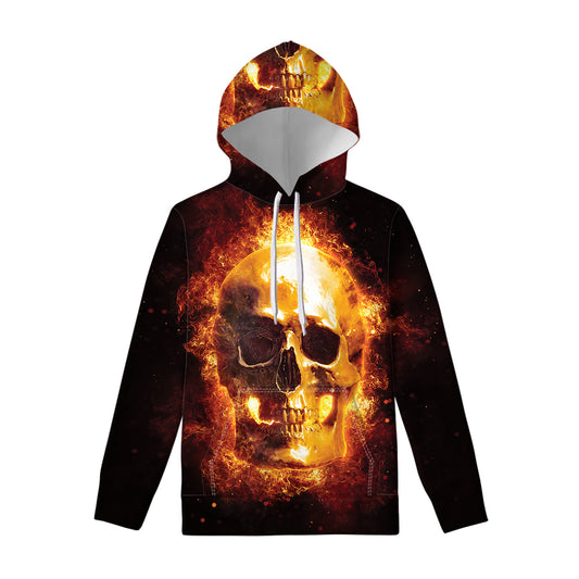 Skull In Flames Print Pullover Hoodie