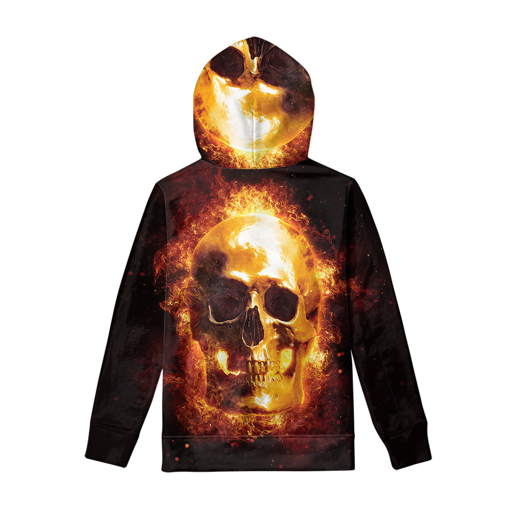 Skull In Flames Print Pullover Hoodie