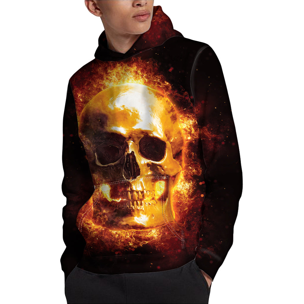 Skull In Flames Print Pullover Hoodie