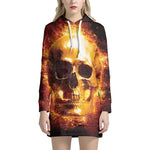 Skull In Flames Print Pullover Hoodie Dress