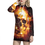 Skull In Flames Print Pullover Hoodie Dress