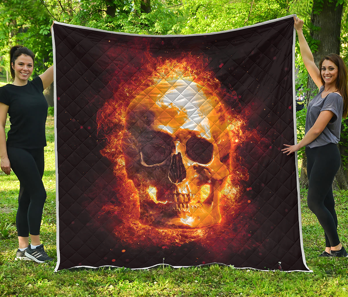 Skull In Flames Print Quilt