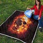 Skull In Flames Print Quilt