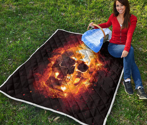 Skull In Flames Print Quilt