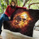 Skull In Flames Print Quilt