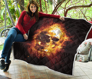 Skull In Flames Print Quilt