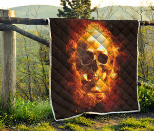 Skull In Flames Print Quilt