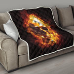 Skull In Flames Print Quilt